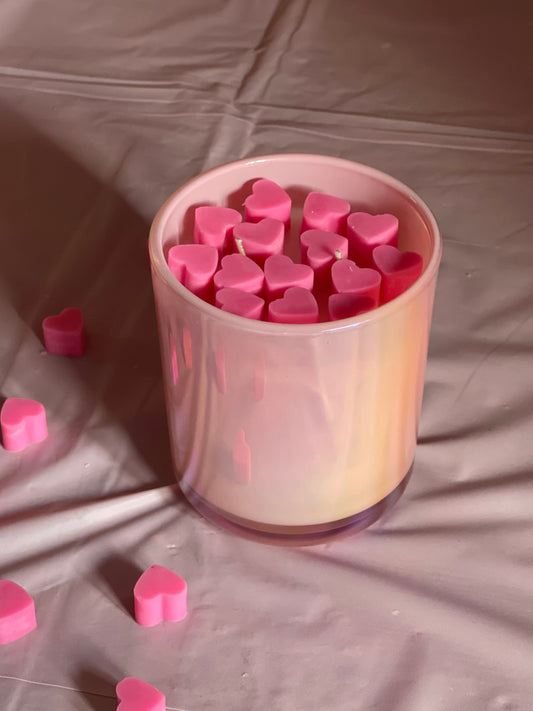 Cute Scented Valentine's Day Candle with Hearts Pink Iridescent Jar