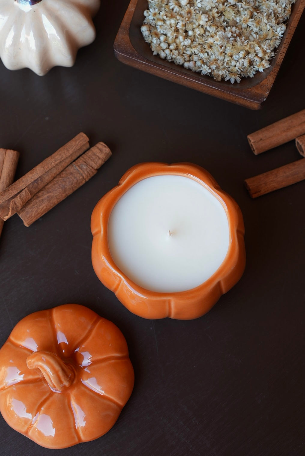 Orange Pumpkin Fall Candle | Ceramic Jar with lid 7 oz