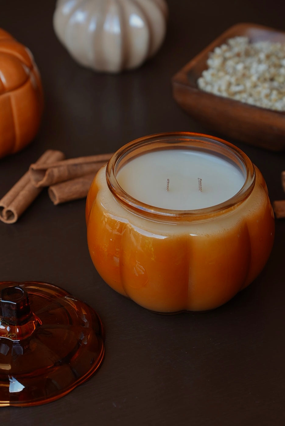 Big Pumpkin Fall Candle | Glass Amber Jar with lid | 14 oz