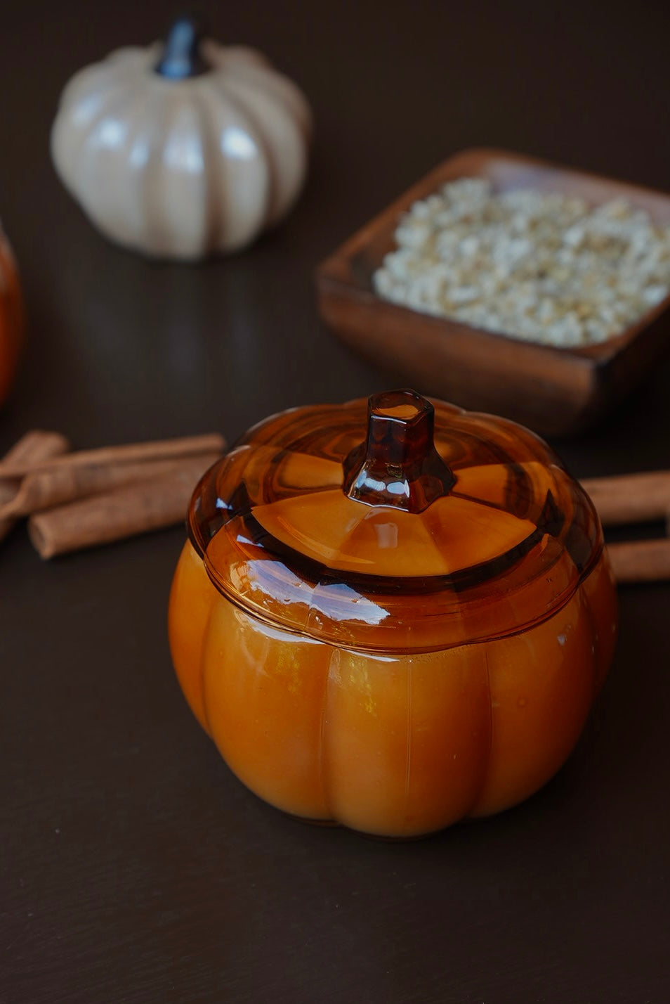 Big Pumpkin Fall Candle | Glass Amber Jar with lid | 14 oz