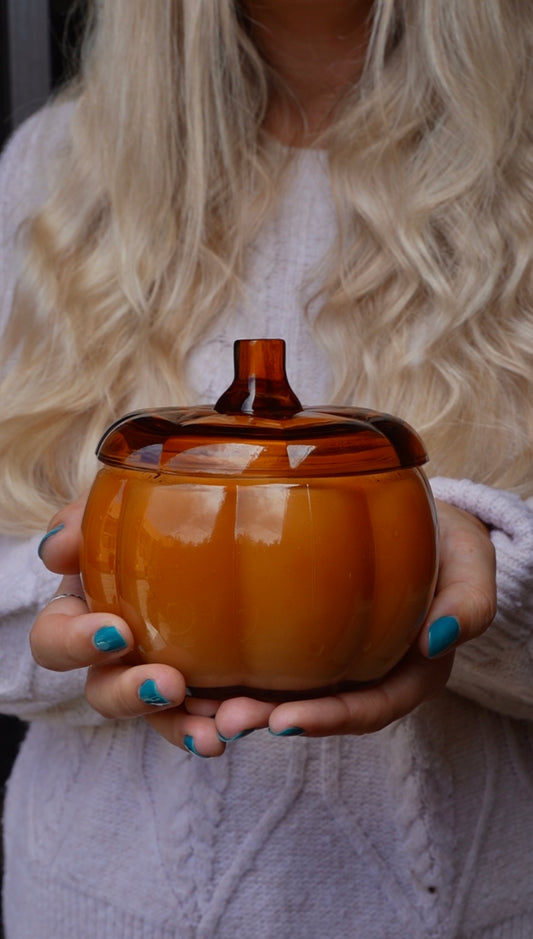 Big Pumpkin Fall Candle | Glass Amber Jar with lid | 14 oz