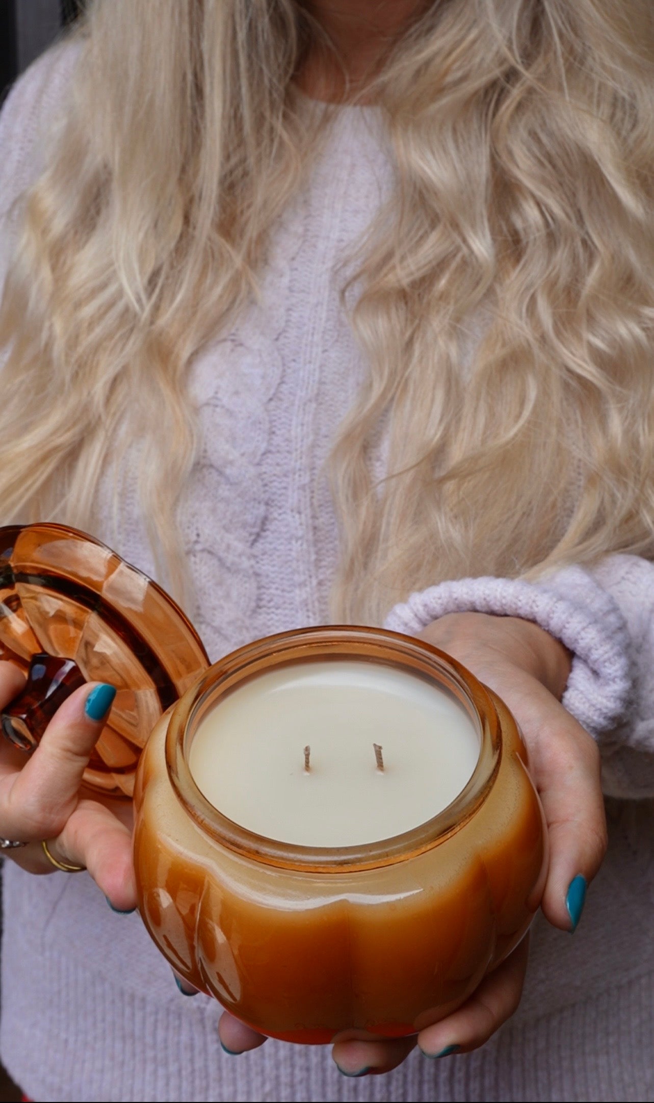 Big Pumpkin Fall Candle | Glass Amber Jar with lid | 14 oz