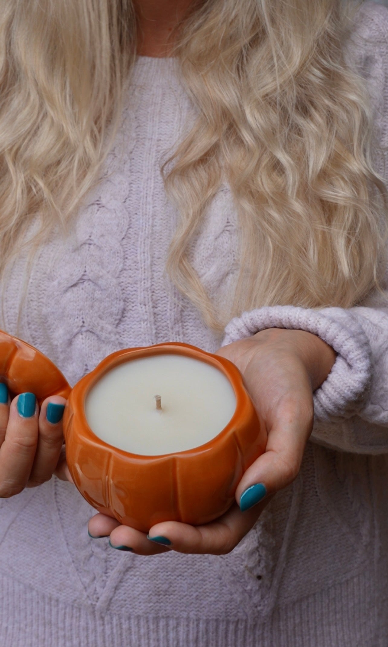 Orange Pumpkin Fall Candle | Ceramic Jar with lid 7 oz
