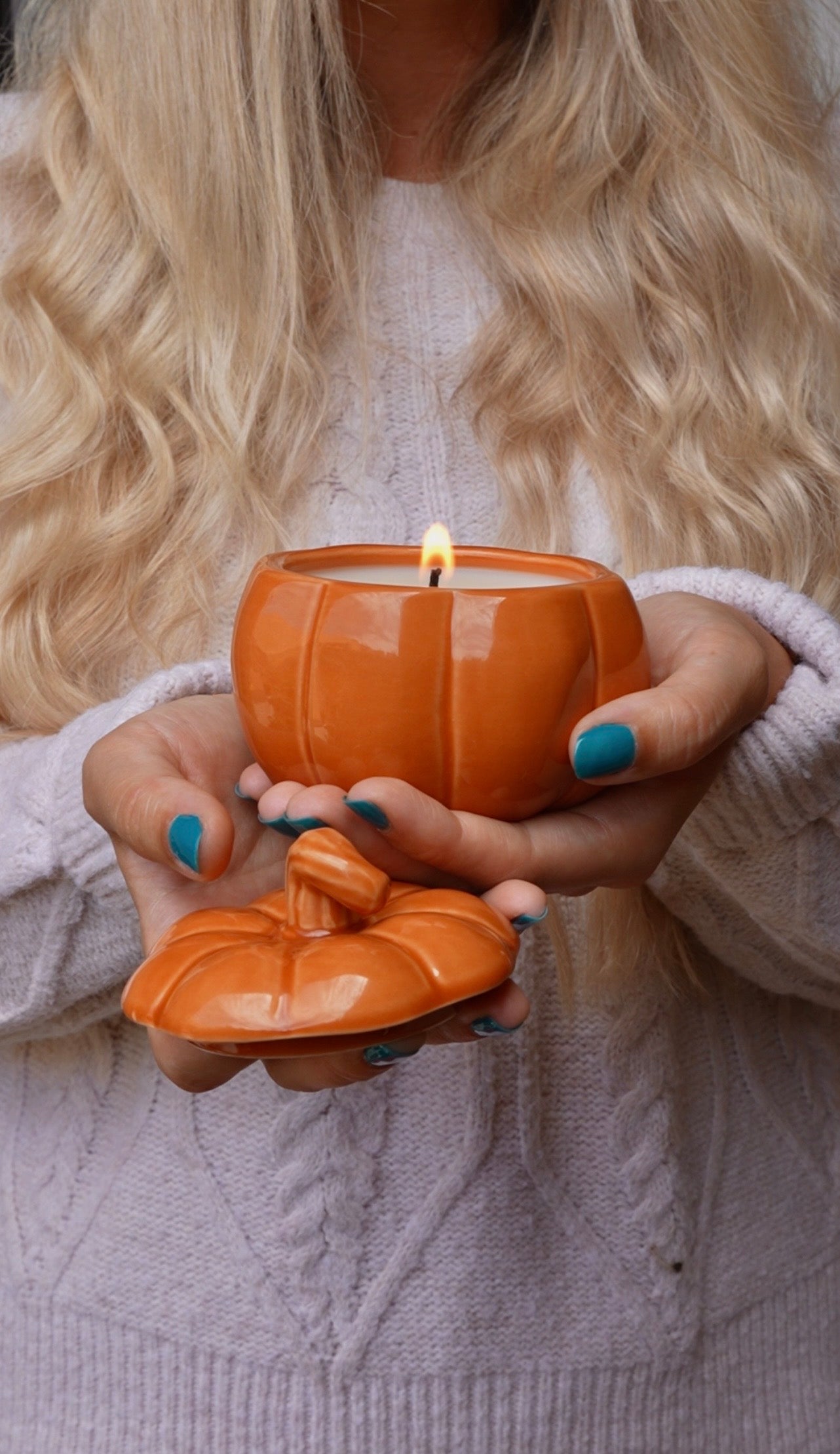 Orange Pumpkin Fall Candle | Ceramic Jar with lid 7 oz